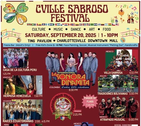 Poster with festival title, photos of music acts performing at the festival, and festival sponsors