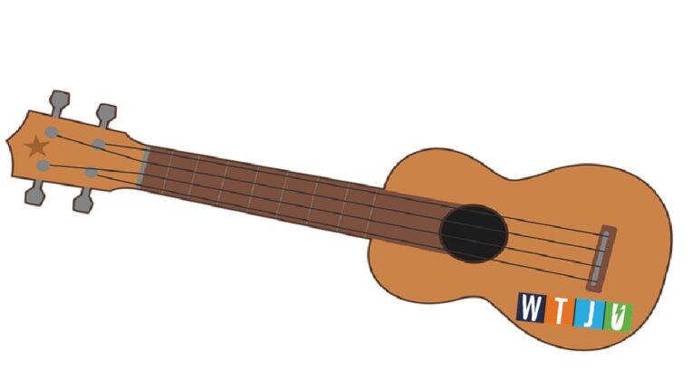 Clip art of ukulele with the WTJU logo pasted on