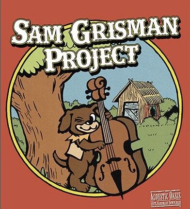 cartoon toon image of a dog winking and playing the bass outside in front of a tree in the woods with a straw house in the background