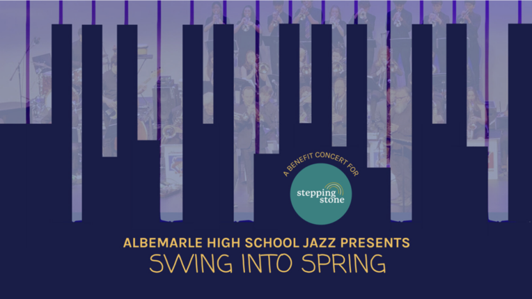 decorative image in purple tones to look like piano keys with the text Swing Into Spring