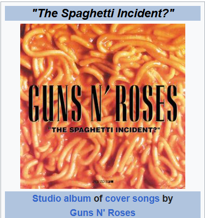 Bowl of spaghetti, with title Guns N' Roses and The Spaghetti Incident written across the middle.