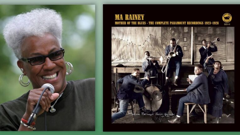 Gaye Adegbalola and cover of new 5 disc set celebrating Ma Rainey
