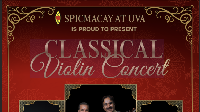 Poster for the October 18, 2026 SPICMACAY at UVA Classical Violin concert at Old Cabell Hall